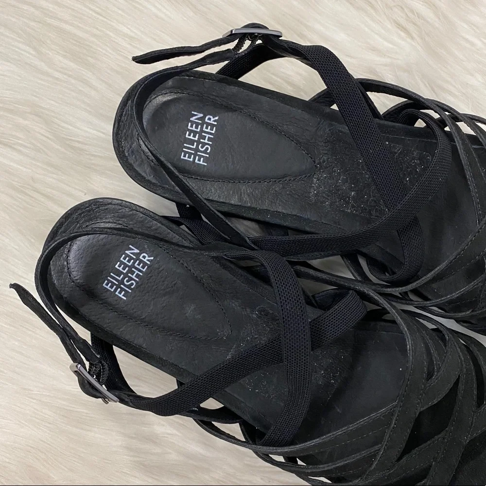 Eileen Fisher Black Strappy Platform Sandals